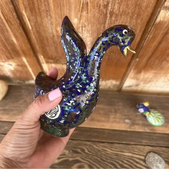 Vintage Cloisonné Duck Vase Figurine – 8” Tall – Multi-Purpose - Picture 6 of 7